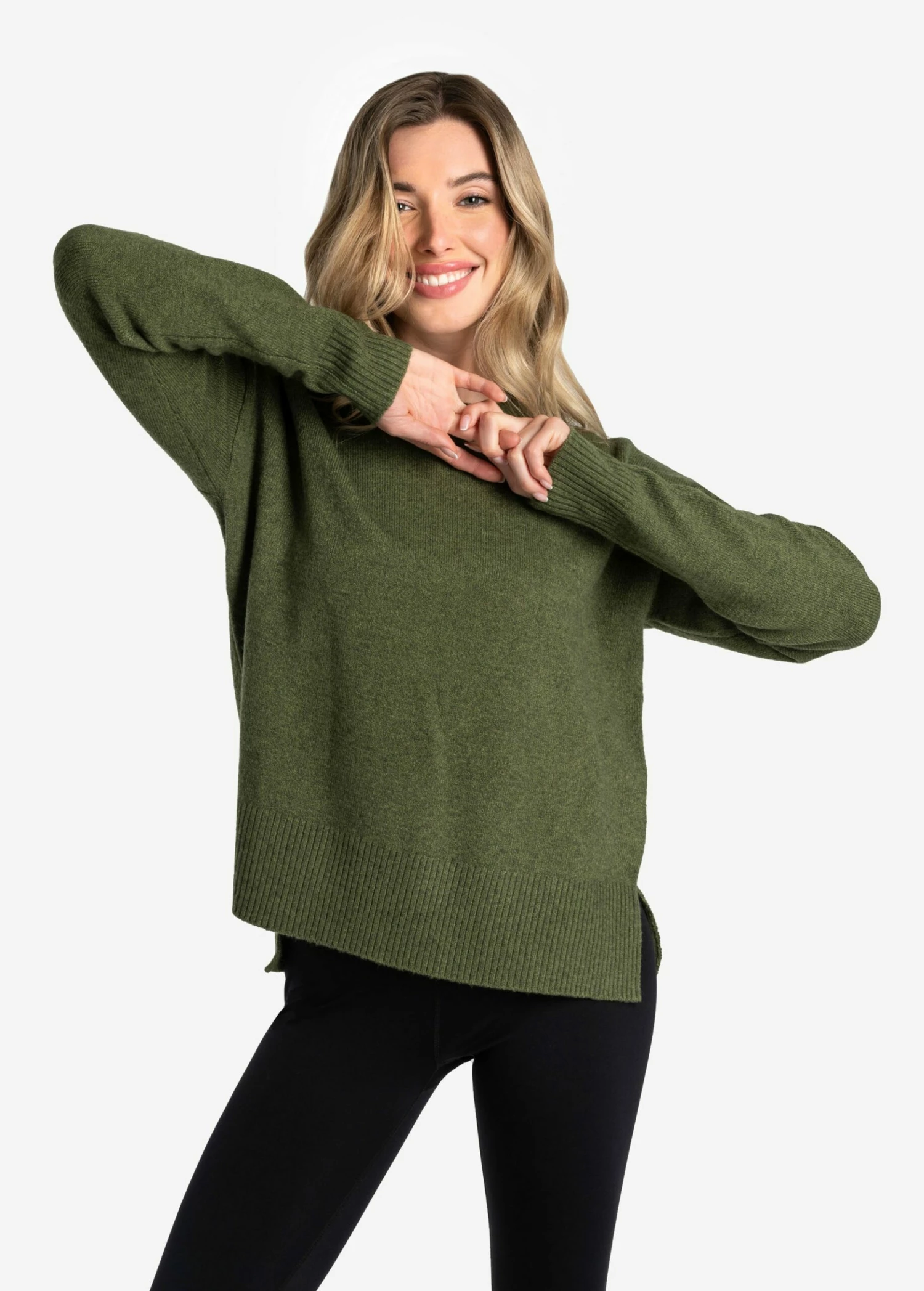 LOLE Camille Crew Neck Sweater - Tarragon Heather 3 LOLE Camille Crew Neck Sweater - Tarragon Heather