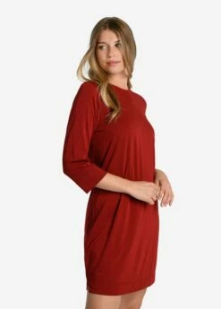 LOLE Performance Wool 3/4 Sleeve Dress - Merlot -Outlet LOLE Store LSW4392 R421 4 1900x