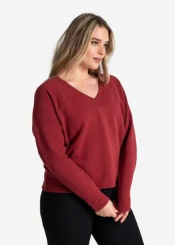 LOLE Ottoman V-Neck Pullover - Merlot -Outlet LOLE Store LSW4397 R421 2 1900x