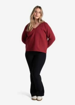 LOLE Ottoman V-Neck Pullover - Merlot -Outlet LOLE Store LSW4397 R421 3 1900x